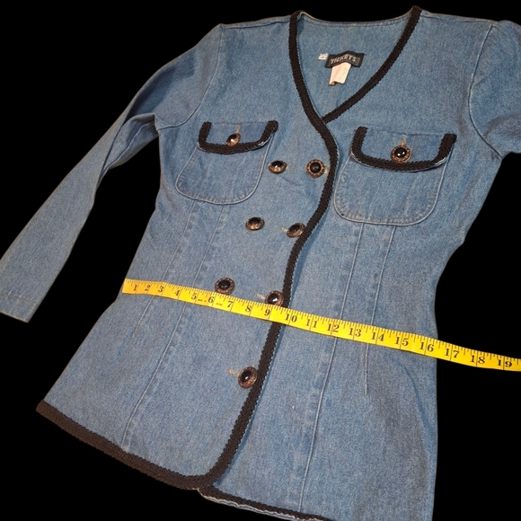 Vintage Blue Denim Embellished Jacket Blazer, Tickets California, Women Size 9 - Picture 14 of 16